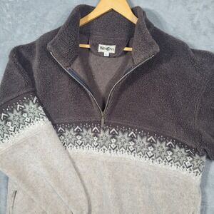 Vintage Winona Mens Large 1/4 Zip Fleece Pullover Brown Tan Fair Isle USA Made